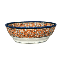 A picture of a Polish Pottery Bowl, Round, Scalloped, Deep, 9.5" in "Orange Wreath" by Zaklady | Y1279A-DU52 as shown at PolishPotteryOutlet.com/products/deep-9-5-scalloped-bowl-orange-wreath-y1279a-du52