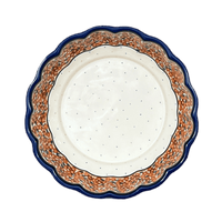 A picture of a Polish Pottery Bowl, Round, Scalloped, Deep, 9.5" in "Orange Wreath" by Zaklady | Y1279A-DU52 as shown at PolishPotteryOutlet.com/products/deep-9-5-scalloped-bowl-orange-wreath-y1279a-du52