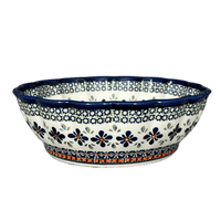 A picture of a Polish Pottery Zaklady Deep 9.5" Scalloped Bowl (Emerald Mosaic) | Y1279A-DU60 as shown at PolishPotteryOutlet.com/products/deep-9-5-scalloped-bowl-emerald-mosaic-y1279a-du60