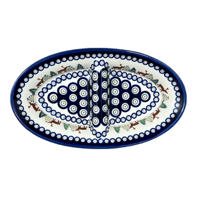 Polish Pottery Zaklady 11.75" x 7" Dual Dish (Evergreen Moose) | Y1280A-A992A Additional Image at PolishPotteryOutlet.com