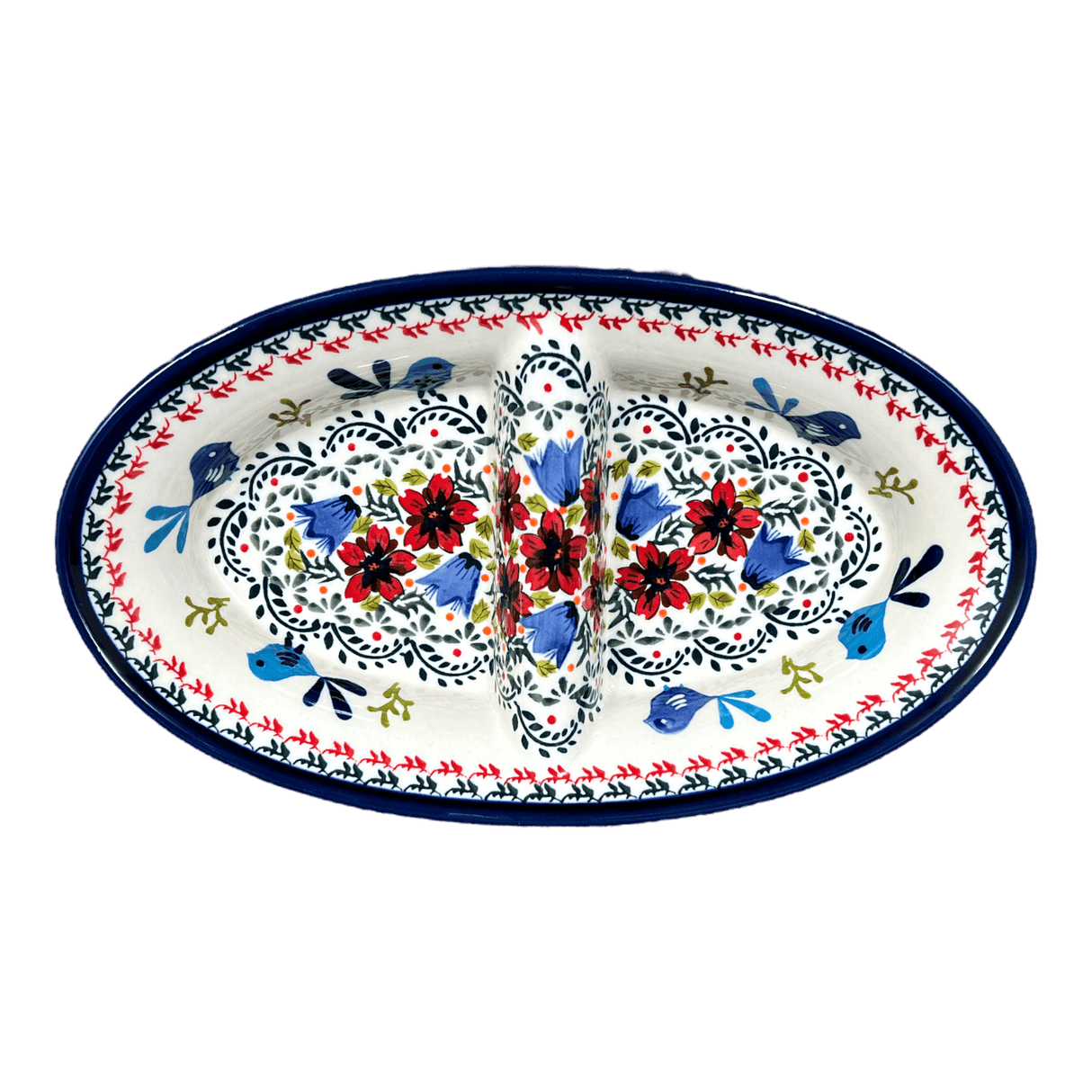 Dual Dish, 11.75" x 7" in "Circling Bluebirds" by Zaklady | Y1280A-ART214