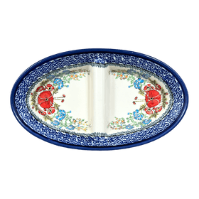 Polish Pottery Zaklady 11.75" x 7" Dual Dish (Floral Crescent) | Y1280A-ART237 Additional Image at PolishPotteryOutlet.com
