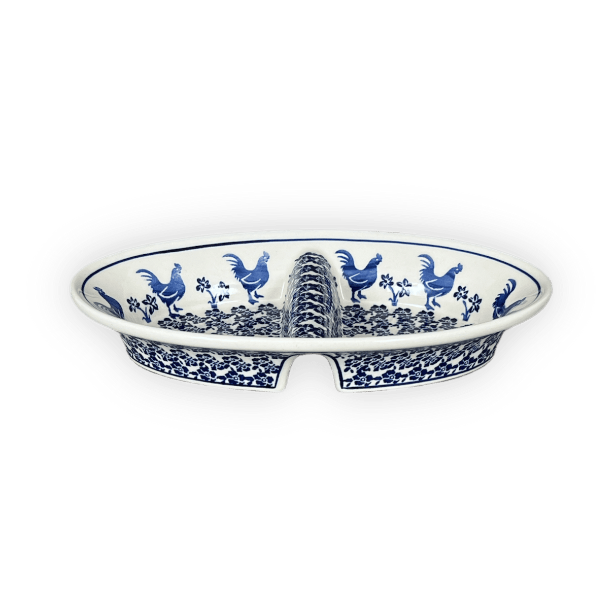 Dual Dish, 11.75" x 7" in "Rooster Blues" by Zaklady | Y1280A-D1149