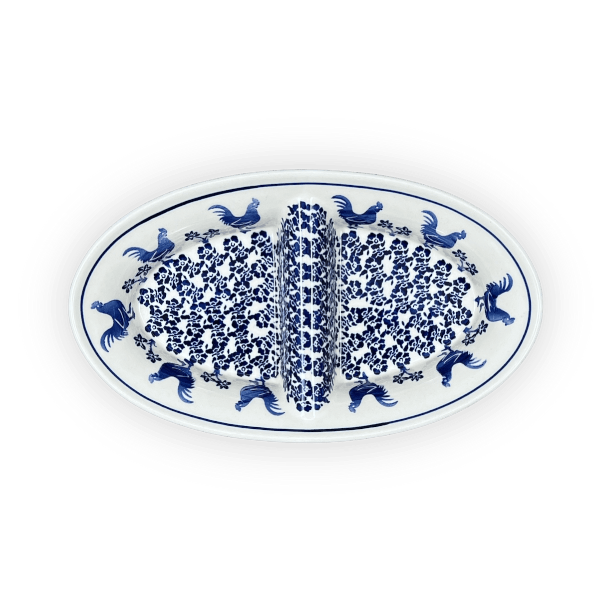 Dual Dish, 11.75" x 7" in "Rooster Blues" by Zaklady | Y1280A-D1149