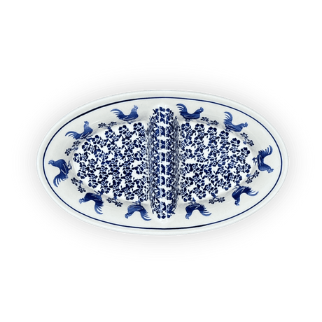 Dual Dish, 11.75" x 7" in "Rooster Blues" by Zaklady | Y1280A-D1149