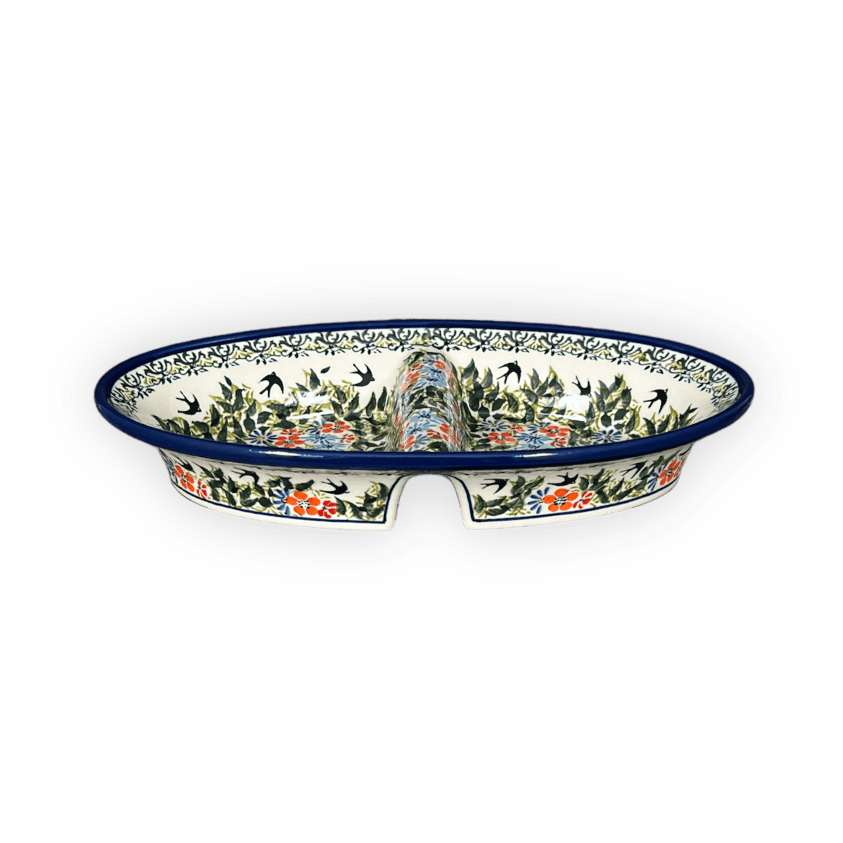 Dual Dish, 11.75" x 7" in "Floral Swallows" by Zaklady | Y1280A-DU182