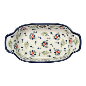 Polish Pottery Zaklady 5.5" x 10" Small Baker With Handles (Mountain Flower) | Y1281A-A1109A Additional Image at PolishPotteryOutlet.com