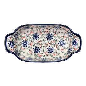 Polish Pottery Zaklady 5.5" x 10" Small Baker With Handles (Swirling Flowers) | Y1281A-A1197A Additional Image at PolishPotteryOutlet.com