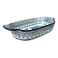 A picture of a Polish Pottery Baker, Handles, 5.5" x 10" Small in "Julie's Garden" by Zaklady | Y1281A-ART165 as shown at PolishPotteryOutlet.com/products/5-5-x-10-small-baker-with-handles-julies-garden-y1281a-art165