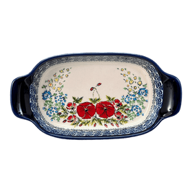Polish Pottery 5.5" x 10" Small Baker With Handles (Floral Crescent) | Y1281A-ART237 Additional Image at PolishPotteryOutlet.com