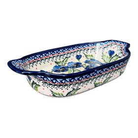 Polish Pottery Zaklady 5.5" x 10" Small Baker With Handles (Pansies in Bloom) | Y1281A-ART277 Additional Image at PolishPotteryOutlet.com