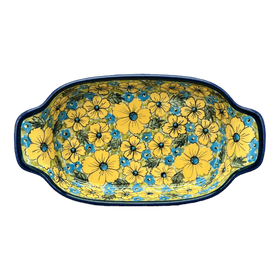 Polish Pottery Zaklady 5.5" x 10" Small Baker With Handles (Sunny Meadow) | Y1281A-ART332 Additional Image at PolishPotteryOutlet.com
