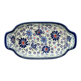 Polish Pottery Zaklady 5.5" x 10" Small Baker With Handles (Floral Explosion) | Y1281A-DU126 Additional Image at PolishPotteryOutlet.com