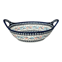 A picture of a Polish Pottery Bowl, Round, Handles, 13.25" in "Climbing Aster" by Zaklady | Y1347A-A1145A as shown at PolishPotteryOutlet.com/products/13-25-bowl-w-handles-climbing-aster-y1347a-a1145a