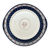 A picture of a Polish Pottery Zaklady 13.25" Bowl w/ Handles (Strawberry Dot) | Y1347A-A310A as shown at PolishPotteryOutlet.com/products/bowl-w-handles-strawberry-peacock-y1347a-a310a