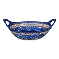 A picture of a Polish Pottery Zaklady 13.25" Bowl w/ Handles (Bloomin' Sky) | Y1347A-ART148 as shown at PolishPotteryOutlet.com/products/13-25-bowl-w-handles-bloomin-sky-y1347a-art148