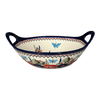 Polish Pottery Zaklady 13.25" Bowl w/ Handles (Butterfly Bouquet) | Y1347A-ART149 at PolishPotteryOutlet.com