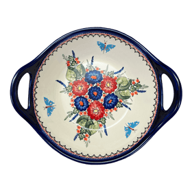 Polish Pottery Zaklady 13.25" Bowl w/ Handles (Butterfly Bouquet) | Y1347A-ART149 Additional Image at PolishPotteryOutlet.com