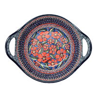 A picture of a Polish Pottery Bowl, Round, Handles, 13.25" in "Exotic Reds" by Zaklady | Y1347A-ART150 as shown at PolishPotteryOutlet.com/products/bowl-w-handles-exotic-reds-y1347a-art150