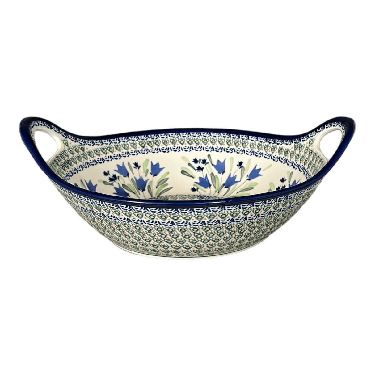 Bowl, Round, Handles, 13.25" in "Blue Tulips" by Zaklady | Y1347A-ART160