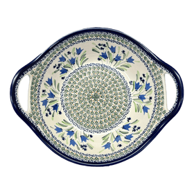 Polish Pottery Zaklady 13.25" Bowl w/ Handles (Blue Tulips) | Y1347A-ART160 Additional Image at PolishPotteryOutlet.com