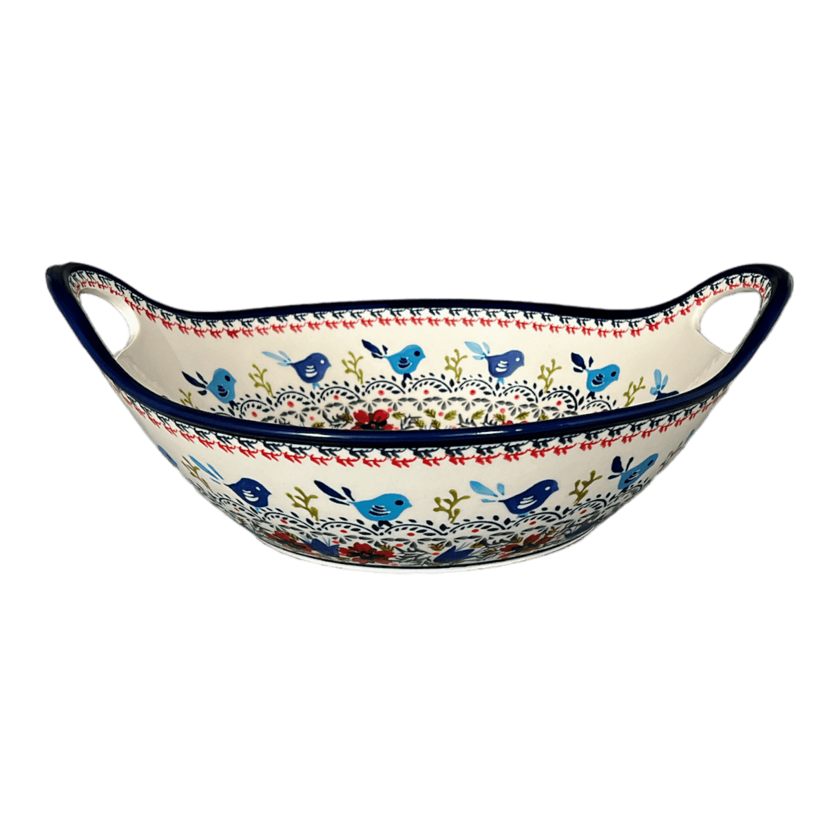 Bowl, Round, Handles, 13.25" in "Circling Bluebirds" by Zaklady | Y1347A-ART214