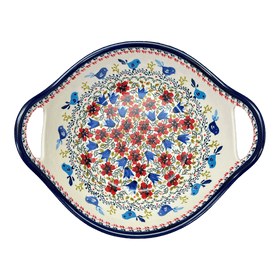 Polish Pottery Zaklady 13.25" Bowl w/ Handles (Circling Bluebirds) | Y1347A-ART214 Additional Image at PolishPotteryOutlet.com