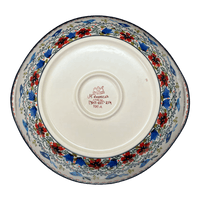 A picture of a Polish Pottery Zaklady 13.25" Bowl w/ Handles (Circling Bluebirds) | Y1347A-ART214 as shown at PolishPotteryOutlet.com/products/bowl-w-handles-circling-bluebirds-y1347a-art214