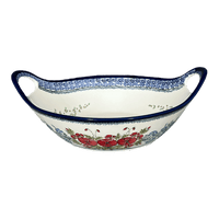 A picture of a Polish Pottery Bowl, Round, Handles, 13.25" in "Floral Crescent" by Zaklady | Y1347A-ART237 as shown at PolishPotteryOutlet.com/products/13-25-bowl-w-handles-fields-of-flowers-y1347a-art237