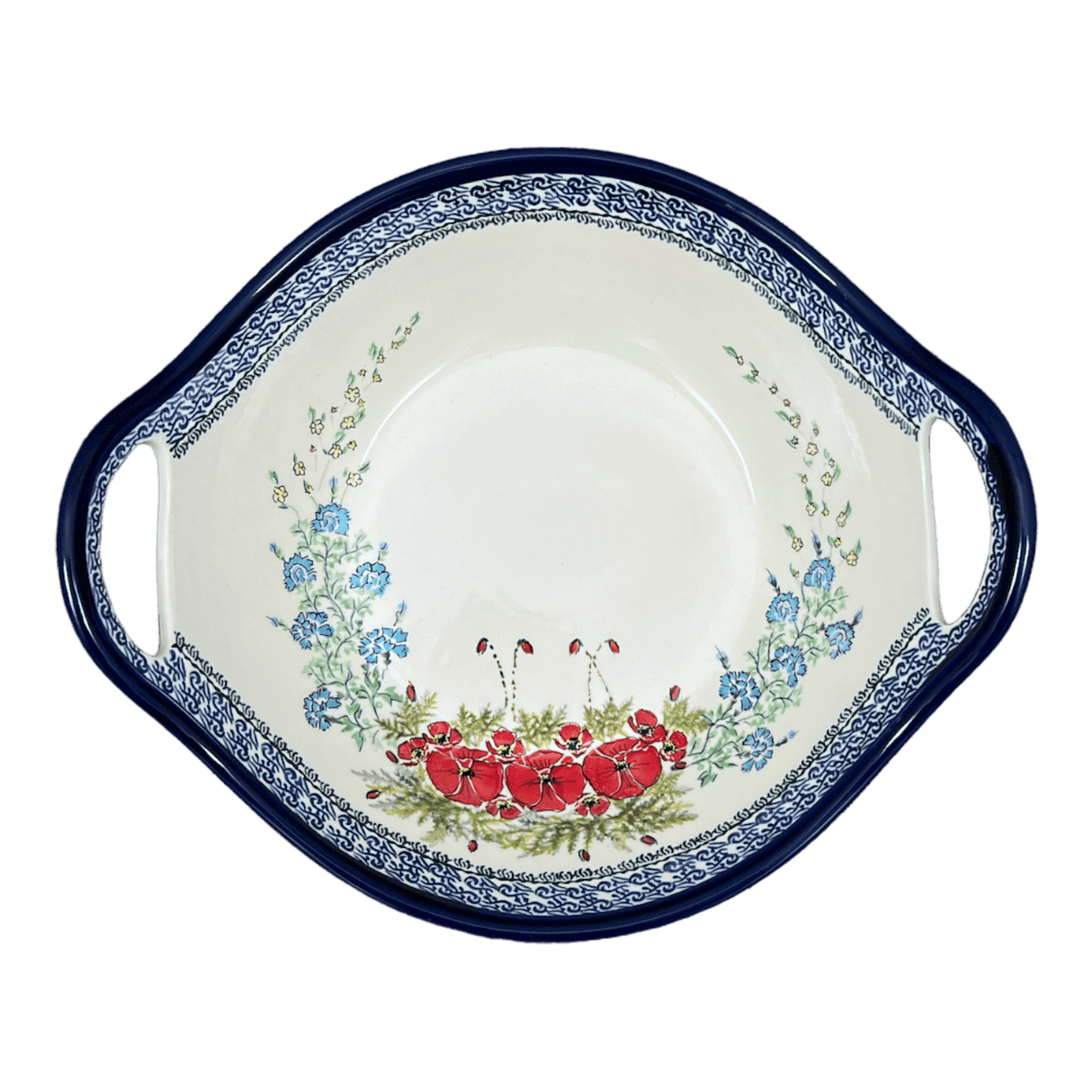 Bowl, Round, Handles, 13.25" in "Floral Crescent" by Zaklady | Y1347A-ART237