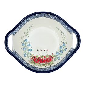Polish Pottery Zaklady 13.25" Bowl w/ Handles (Floral Crescent) | Y1347A-ART237 Additional Image at PolishPotteryOutlet.com