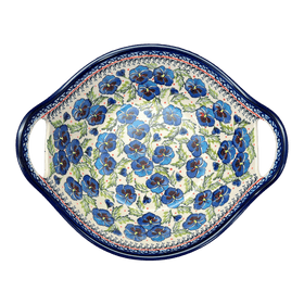 Polish Pottery Zaklady 13.25" Bowl w/ Handles (Pansies in Bloom) | Y1347A-ART277 Additional Image at PolishPotteryOutlet.com