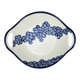 Polish Pottery Zaklady 13.25" Bowl w/ Handles (Blue Floral Vines) | Y1347A-D1210A Additional Image at PolishPotteryOutlet.com