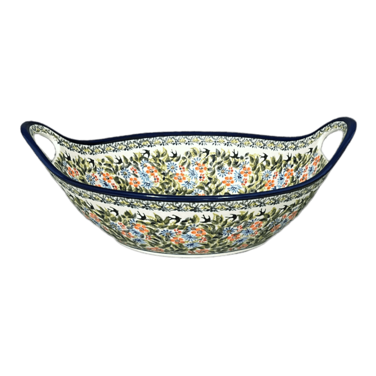 Bowl, Round, Handles, 13.25" in "Floral Swallows" by Zaklady | Y1347A-DU182