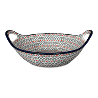 A picture of a Polish Pottery Zaklady 13.25" Bowl w/ Handles (Beaded Turquoise) | Y1347A-DU203 as shown at PolishPotteryOutlet.com/products/bowl-w-handles-beaded-turquoise-y1347a-du203