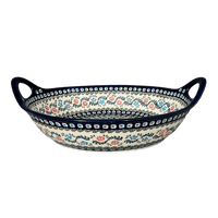 A picture of a Polish Pottery Zaklady 15" Bowl With Handles (Climbing Aster) | Y1348A-A1145A as shown at PolishPotteryOutlet.com/products/15-bowl-with-handles-climbing-aster-y1348a-a1145a