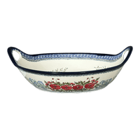 A picture of a Polish Pottery Zaklady 15" Bowl With Handles (Floral Crescent) | Y1348A-ART237 as shown at PolishPotteryOutlet.com/products/15-bowl-with-handles-floral-crescent-y1348a-art237