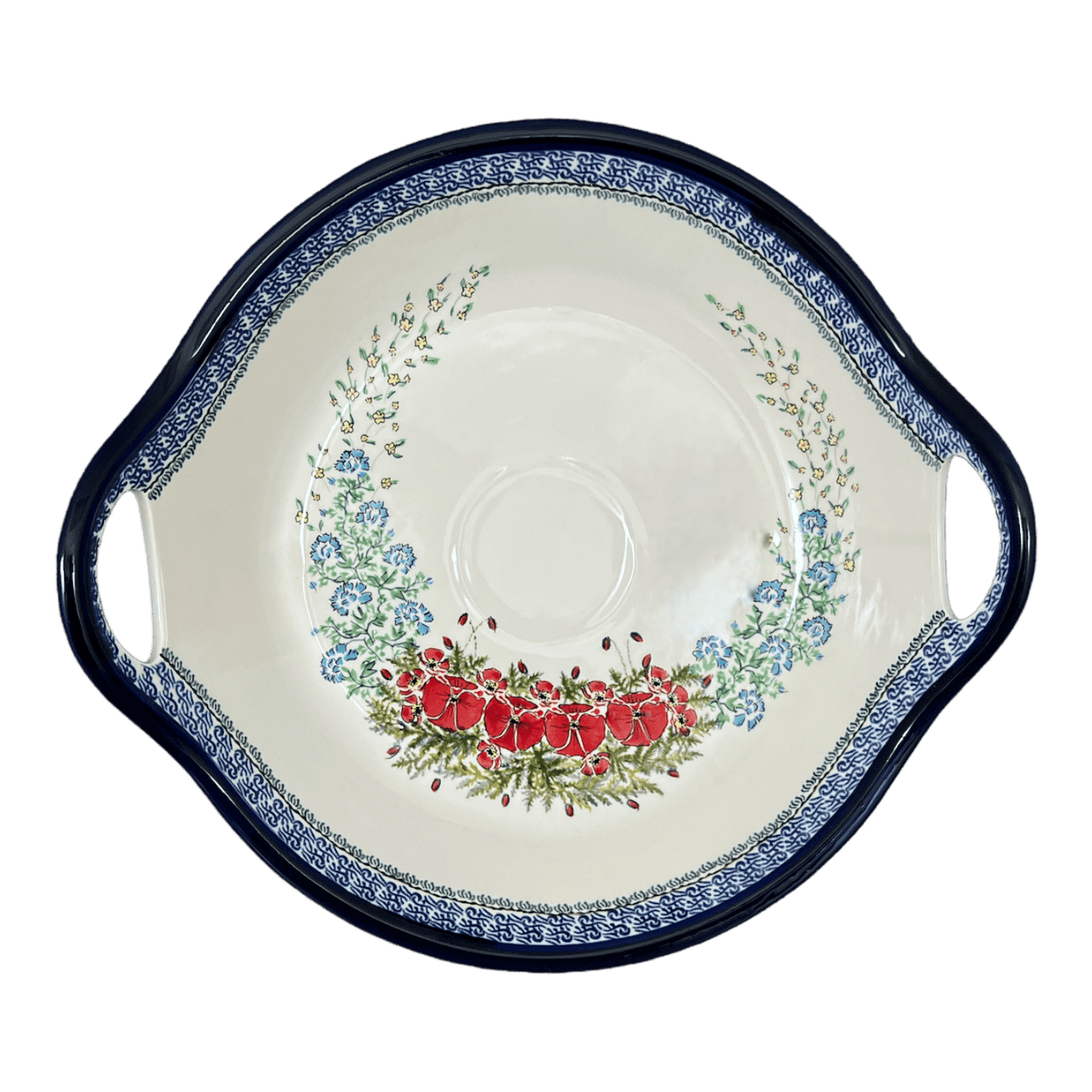 Bowl, Round, Handles, 15" in "Floral Crescent" by Zaklady | Y1348A-ART237