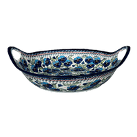 A picture of a Polish Pottery Zaklady 15" Bowl With Handles (Pansies in Bloom) | Y1348A-ART277 as shown at PolishPotteryOutlet.com/products/15-bowl-with-handles-pansies-in-bloom-y1348a-art277