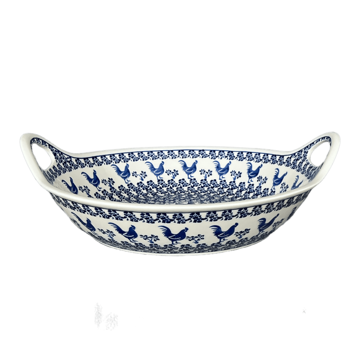 Bowl, Round, Handles, 15" in "Rooster Blues" by Zaklady | Y1348A-D1149