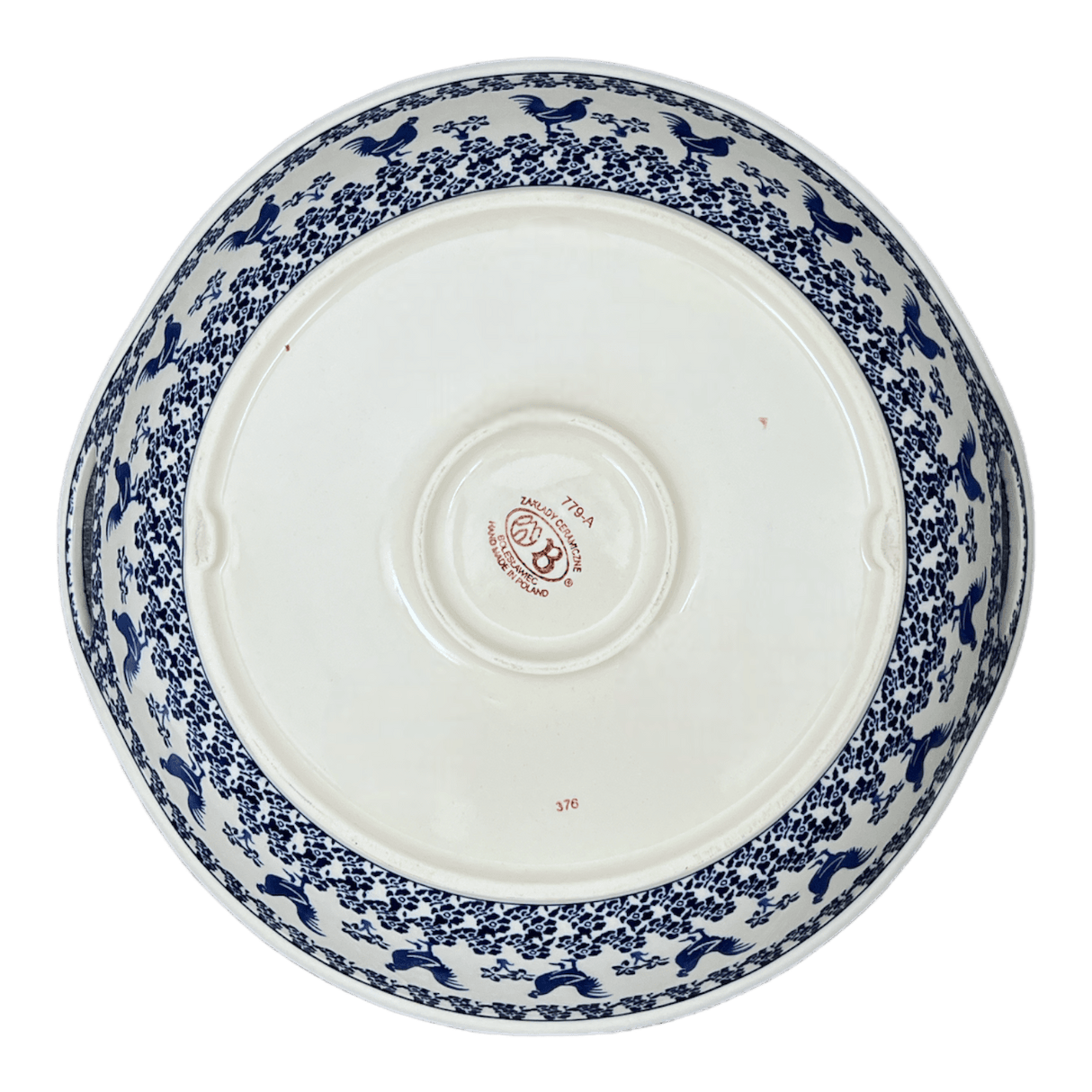 Bowl, Round, Handles, 15" in "Rooster Blues" by Zaklady | Y1348A-D1149