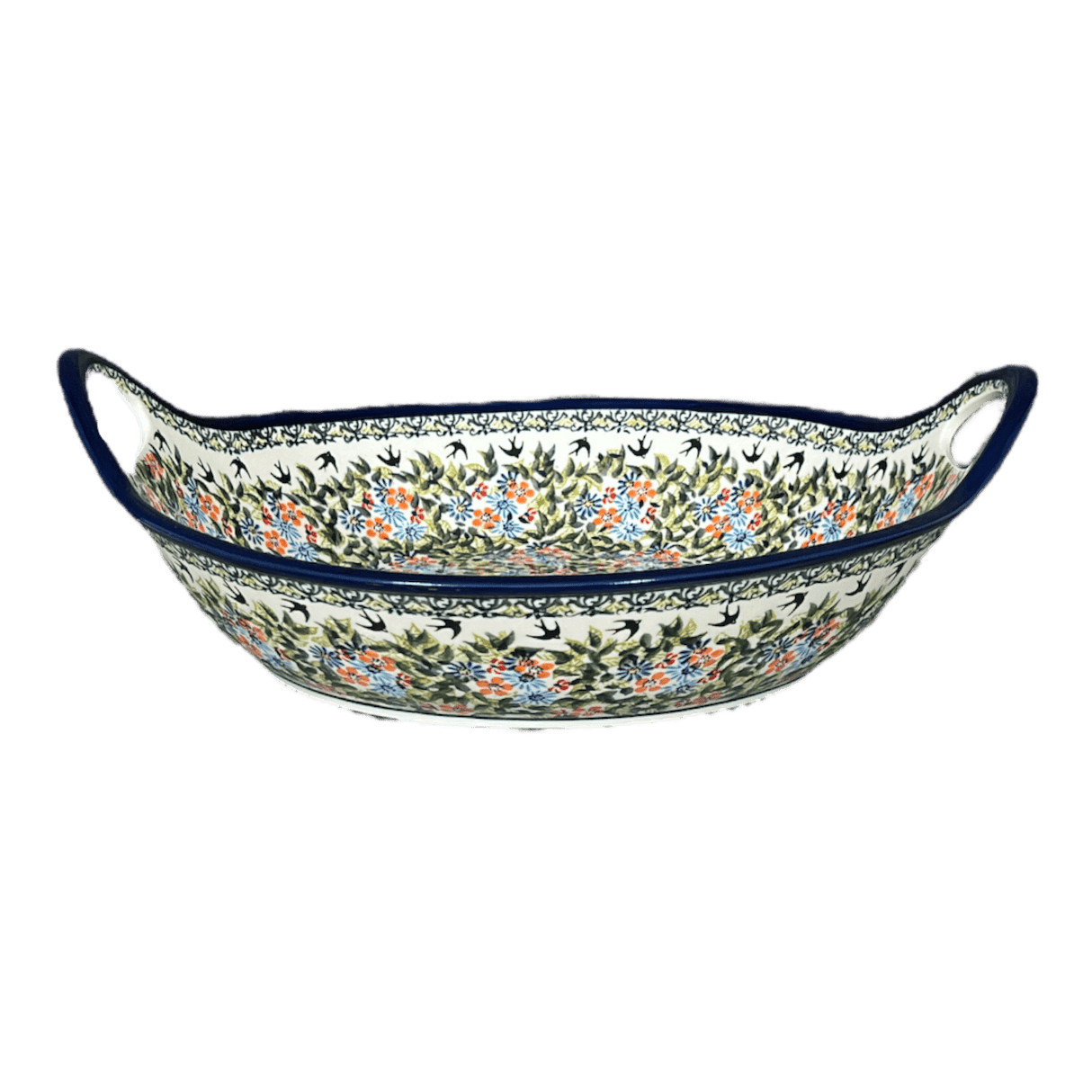 Bowl, Round, Handles, 15" in "Floral Swallows" by Zaklady | Y1348A-DU182