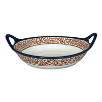 A picture of a Polish Pottery Zaklady 15" Bowl With Handles (Orange Wreath) | Y1348A-DU52 as shown at PolishPotteryOutlet.com/products/15-bowl-with-handles-orange-wreath-y1348a-du52