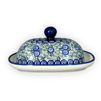 A picture of a Polish Pottery Large Zaklady Butter Dish (Spring Swirl) | Y1394-A1073A as shown at PolishPotteryOutlet.com/products/6-x-8-large-butterdish-spring-swirl-y1394-a1073a
