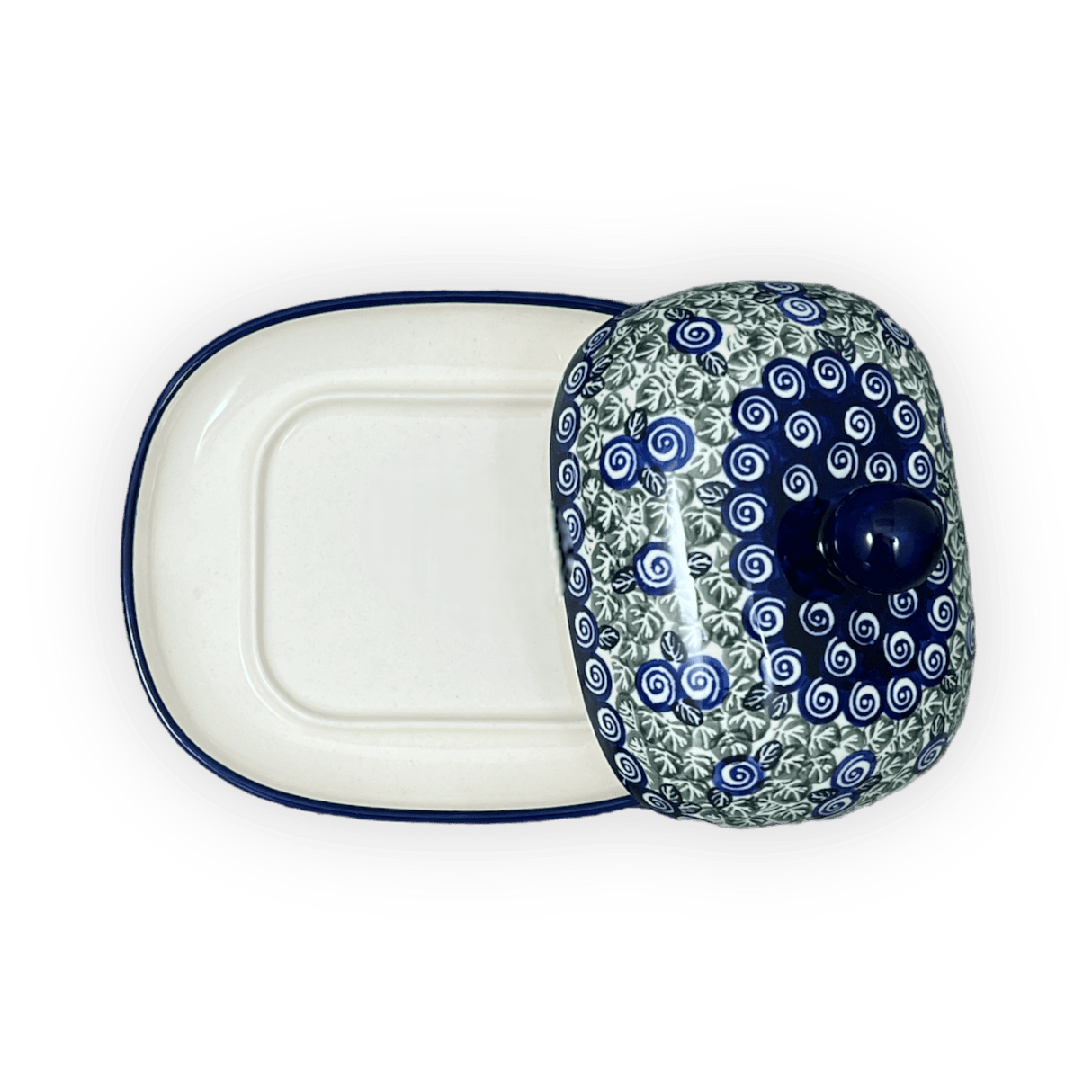 Butter Dish, Large, 6" x 8" in "Circling Bluebirds" by Zaklady | Y1394-ART214