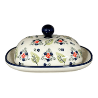 A picture of a Polish Pottery Butter Dish, Large, 6" x 8" in "Mountain Flower" by Zaklady | Y1394-A1109A as shown at PolishPotteryOutlet.com/products/large-zaklady-butterdish-mistletoe-y1394-a1109a