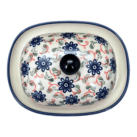 A picture of a Polish Pottery Large Zaklady Butter Dish (Swirling Flowers) | Y1394-A1197A as shown at PolishPotteryOutlet.com/products/large-zaklady-butterdish-swirling-flowers-y1394-a1197a