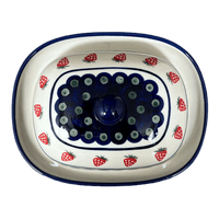 A picture of a Polish Pottery Butter Dish, Large, 6" x 8" in "Strawberry Dot" by Zaklady | Y1394-A310A as shown at PolishPotteryOutlet.com/products/large-zaklady-butterdish-strawberry-peacock-y1394-a310a