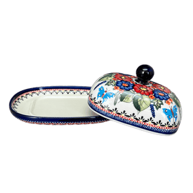 Polish Pottery Large Zaklady Butter Dish (Butterfly Bouquet) | Y1394-ART149 Additional Image at PolishPotteryOutlet.com
