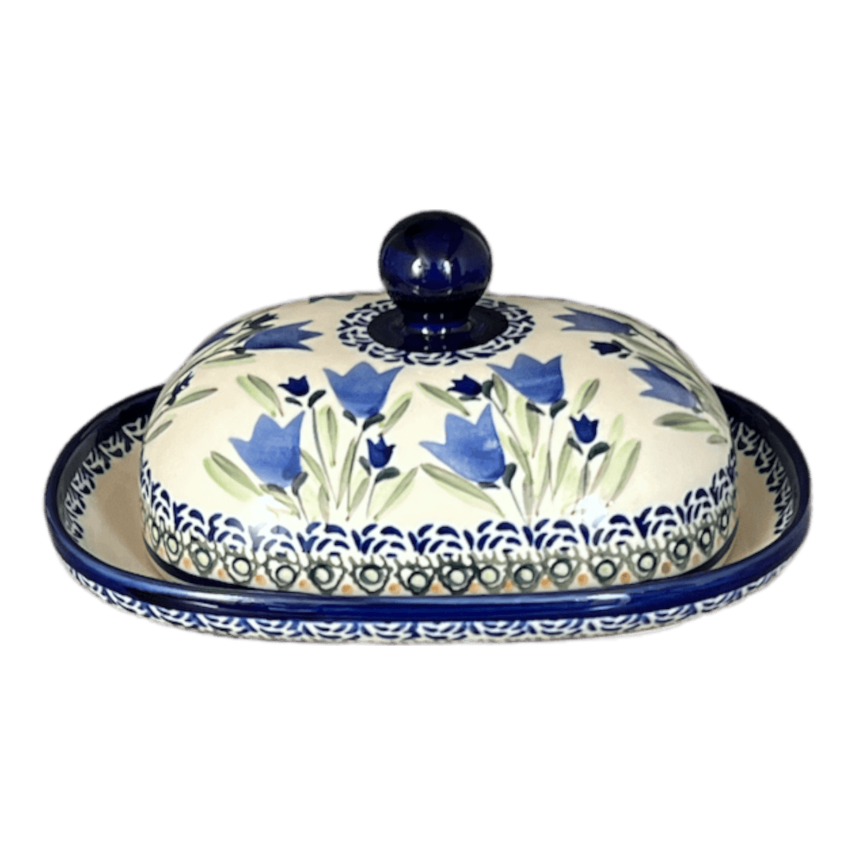 Butter Dish, Large, 6" x 8" in "Blue Tulips" by Zaklady | Y1394-ART160